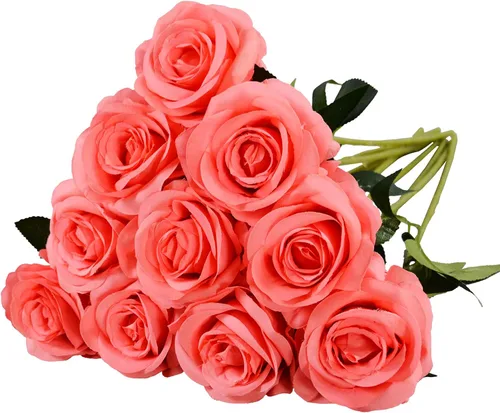 Vista 17 de Eternal Blossom 10 flores artificiales de seda de rosa negra de 19.7 in para ramo de novia, decoración de boda para el hogar Negro