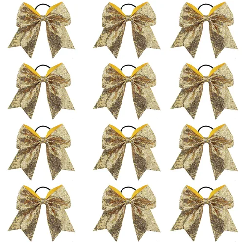 Vista 15 de 18 PCS 8" Large American Flag Cheer Hair Bows Ponytail Holder Elastic Band Handmade for Cheerleaders Teen Girls College Sports