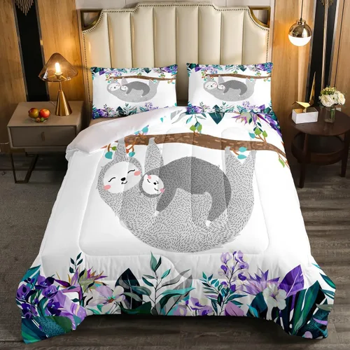 Vista 2 de Erosebridal Juego de edredón de perezoso tamaño individual, bonito edredón de plumón de perezoso en árbol para niños y niñas, juego de ropa de cama