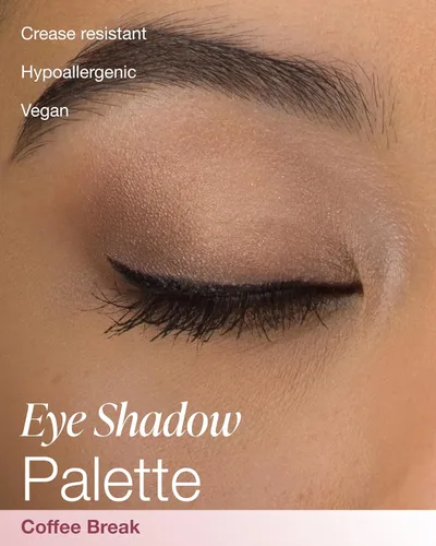 Vista 2 de Mineral Fusion Paleta de sombras de ojos Maquillaje vegano con acabados mate, satinado y brillante Fórmula natural y ligera (Coffee Break)