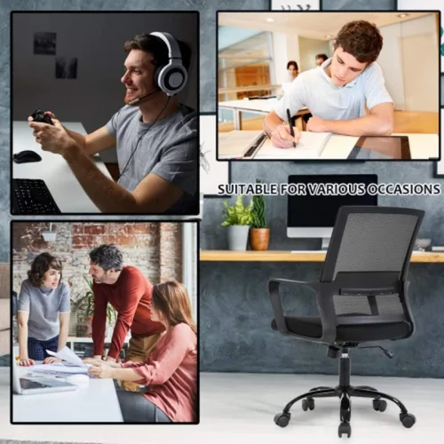 Vista 7 de Silla de oficina ergonómica, silla de computadora de malla con soporte lumbar y reposabrazos, silla de trabajo ajustable con respaldo medio, moderna