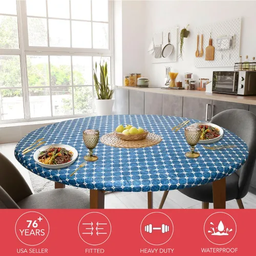 Vista 2 de Covers For The Home - Funda de mesa ajustable de vinilo con interior de franela y borde elástico, de lujo, con diseño de diamante de moda (azul)