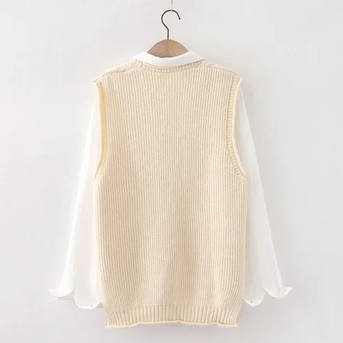 Vista 2 de Minibee Chaleco de suéter para mujer, casual, sin mangas, con cuello en V, con botones, de algodón, con bolsillos