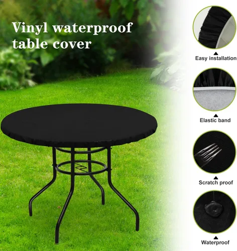 Vista 8 de LUSHVIDA - Mantel ajustable de vinilo para mesa redonda, impermeable y con borde elástico, mantel de plástico