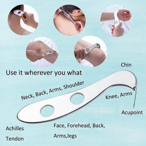 Vista 5 de wuyaoyao Herramienta de raspado Gua Sha, herramienta de masaje de terapia de acero inoxidable, drenaje linfático Gua Sha Junta para anticelulitis