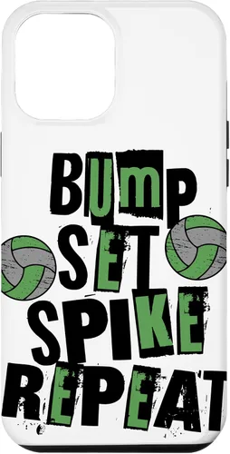 Vista 6 de iPhone 15 Parents Girls Volleyball Bump Set Spike Repeat Green & Black Case