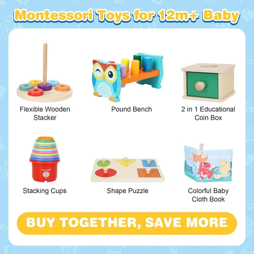 Vista 2 de Dulsaera Juguetes Montessori para niños de 1 año, 6 en 1, juguetes educativos para bebés de 6 a 12 meses, juguetes educativos para niños de 1 año