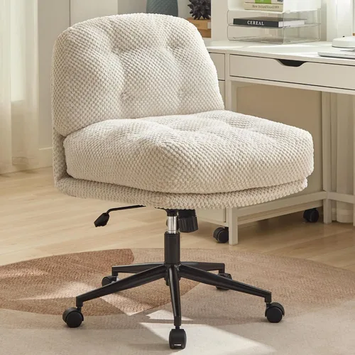 Vista 8 de Silla cruzada con ruedas más anchas y gruesas, silla de oficina con patas cruzadas, cómoda, ajustable, giratoria, color blanco