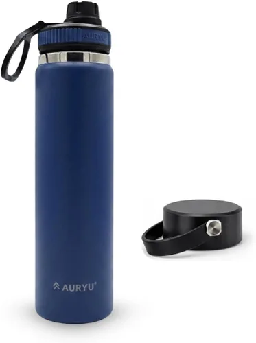 Vista 10 de Botella de agua negra de acero inoxidable de triple pared de 24 onzas, a prueba de fugas, termo sin BPA, con tapa de boquilla adicional, frasco