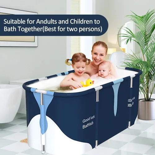 Vista 5 de Bañera plegable portátil extra grande de 55 pulgadas con marco de metal para baño de adultos, bañera plegable de spa para cabina de ducha, baño