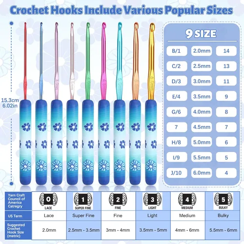 Vista 5 de Coopay - Juego de ganchos de ganchillo cálidos y cómodos de aluminio 9pcs 2.0mm-6.0mm(B-J) Smooth Crochets Needles Set for Crocheting, Blue Flower