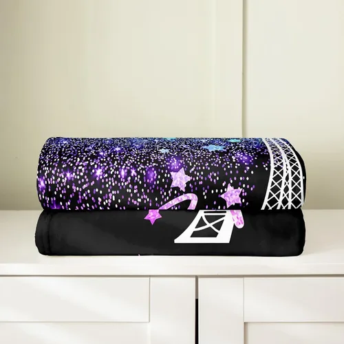 Vista 4 de Feelyou Manta de felpa de la Torre Eiffel con purpurina, color azul, morado, pastel, para todas las estaciones, manta de cama para niños, manta