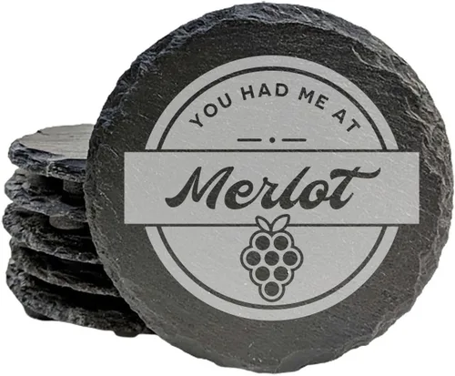 Vista 34 de Rustic Drinking Wine is My Hobby Slate Coasters Set of 8 – Round – USA Made Witty wine lover’s motto engraved on real slate coasters — “drinking