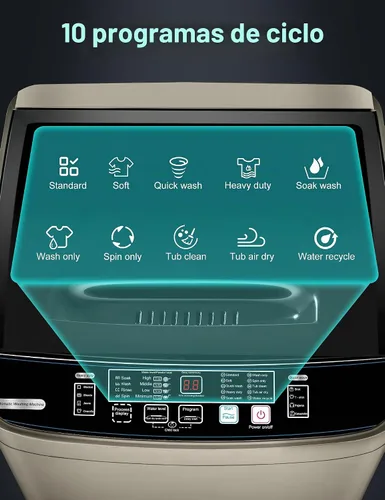 Vista 2 de Lavadora portátil – Lavadora portátil de 2.0 pies cúbicos completamente automática con pantalla LED, lavadora compacta ideal para apartamentos