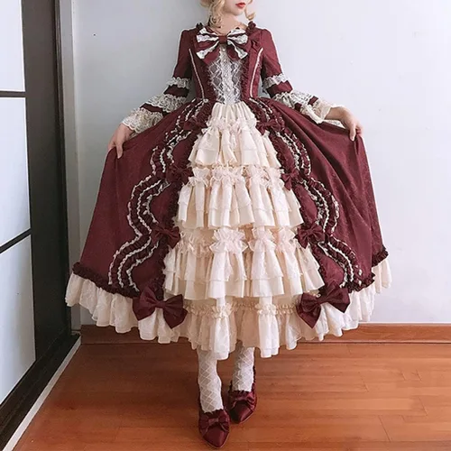 Vista 2 de Vestido de Lolita francesa para mujer, vestido victoriano, vestido renacentista, disfraz de princesa, manga acampanada, corte de lujo, cosplay