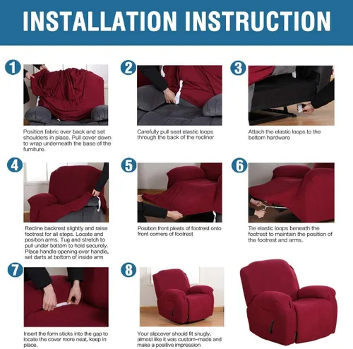 Vista 7 de H.VERSAILTEX Funda elástica para sofá de 3 cojines, paquete de fundas elásticas para sillón reclinable de 1 pieza, color borgoña