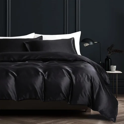 Vista 2 de HOTNIU Juego de funda de edredón de seda satinada con cierre de cremallera, colección de ropa de cama de 2 piezas ultra suave de alta calidad
