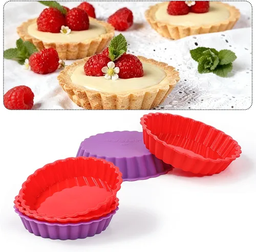 Vista 9 de FUNBAKY Molde de silicona para quiche, mini molde antiadherente redondo de silicona para tartas y tartas, 10 paquetes