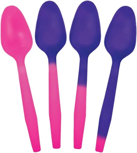 Vista 5 de Cucharas reutilizables de base biológica, paquete de 20, 5 colores, ideales para yogur, helado, helados, bebidas frías, empaquetadas en Estados