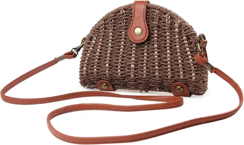 Vista 7 de KUANG! Bolso cruzado de paja para mujer, bolso de hombro y mensajero, bolso de paja para playa para mujer