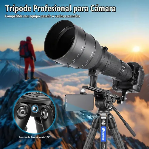 Vista 3 de LEOFOTO Trípode de fibra de carbono de 58 pulgadas, trípode compacto de viaje ligero para cámara sin espejo, DSLR, 4 secciones con diámetro máximo