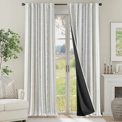 Vista 47 de jinchan - Cortinas bohemias 100% blackout de 54 pulgadas de largo para dormitorio, estampado geométrico negro sobre beige, con ojales