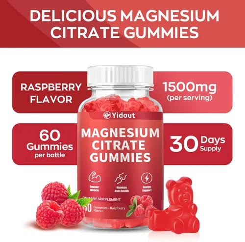Vista 6 de Gomitas de magnesio de alta absorción para adultos, suplemento de magnesio para apoyo muscular, nervio, hueso y corazón, vegano, sin OMG, sabor
