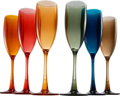 Vista 2 de The Wine Savant - Juego de 6 copas de champán de plástico acrílico estilo europeo Copas de champán coloreadas reutilizables para brindis 100%
