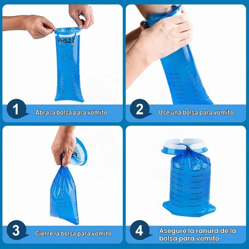 Vista 5 de PHSZZ 100 unidades de bolsas de vómito desechables, bolsas antiderrame, bolsa de vómito azul portátil, 1000 ml de bolsa de emesis para náuseas