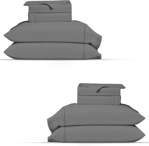 Vista 21 de TEXAS LINEN CO. Paquete de 2 juegos de sábanas de percal de algodón 100% orgánico, suaves, transpirables y refrescantes, con esquinas profundas