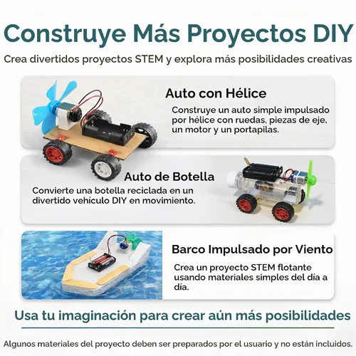 Vista 5 de Kit de motor DC para niños, 8 juegos de ciencia STEM con motores, ruedas