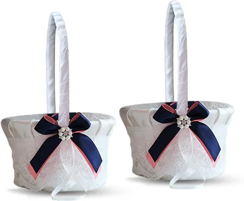 Vista 7 de Juego de almohada y cesta de anillo de marfil Colección de encaje niña de flores y cesta de bienvenida para invitados, cestas de boda hechas a