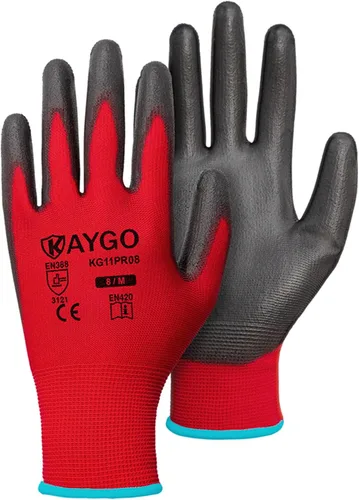 Vista 46 de KAYGO KG11PB - Guantes de trabajo de seguridad con revestimiento de poliuretano, 12 pares de guantes de punto sin costuras para hombres y mujeres