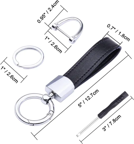 Vista 6 de Wisdompro Llavero de cuero genuino para automóvil, llavero universal para hombre, giratorio de 360 grados, con anillo en D antipérdida, 3 llaveros