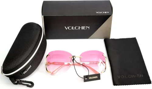 Vista 6 de VOLCHIEN Gafas de sol sin montura para mujer, montura brillante, lentes redondas, montura de metal, gafas de sol para mujeres y hombres VC1012
