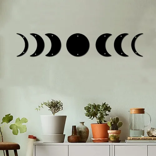 Vista 3 de Letrero de metal de fase lunar, decoración del hogar, arte de pared de fases lunares, decoración de pared de fase lunar, letreros de metal