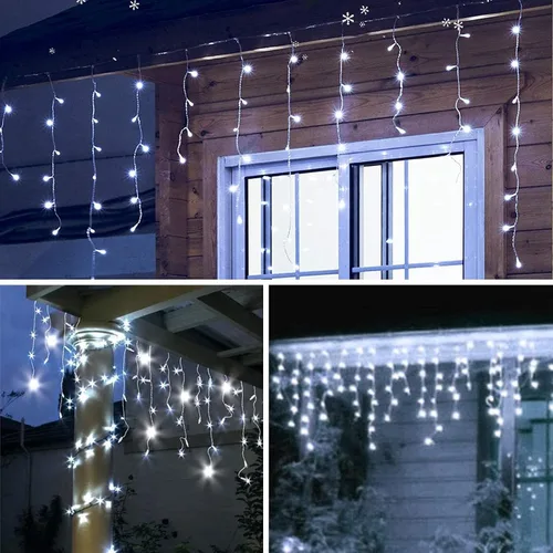 Vista 2 de GTSYDING - Luces LED de carámbano, 13 pies, 96 luces LED, 8 modos, cortina de ventana extensible, hada, Navidad, techo, colgante, luz parpadeante