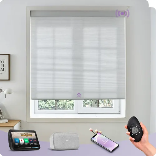 Vista 16 de Graywind Persianas celulares inteligentes personalizadas compatibles con Alexa Google, opacas, recargables, motorizadas, de 5/8 pulgadas, diseño