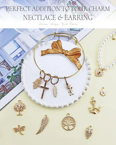 Vista 4 de JIALEEY Venta al por mayor a granel 50 piezas mezcladas de oro encantos colgantes DIY para collar pulsera joyería fabricación y artesanía, Zinc