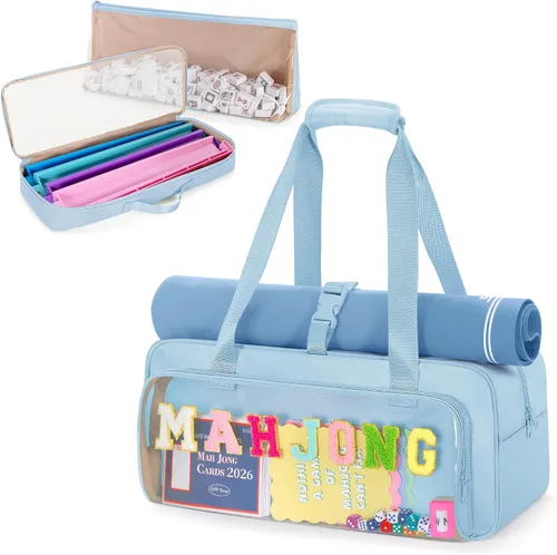 Vista 9 de Yarwo 3 PCS Mahjong Bag for Tiles & Racks, Empty American Mahjong Game Tote Purple