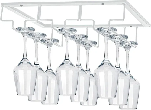 Vista 19 de MOCOUM Estante para copas de vino debajo del gabinete, soporte para copas de vino, soporte de alambre para copas de vino, colgador de almacenamiento