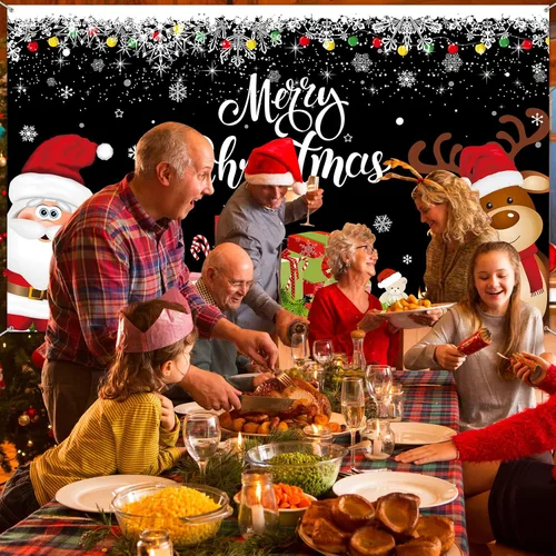 Vista 9 de Irenare Pancarta de Navidad telón de fondo de Papá Noel, reno y Feliz Navidad, cartel interior para Navidad, fiesta de vacaciones, cabina de fotos