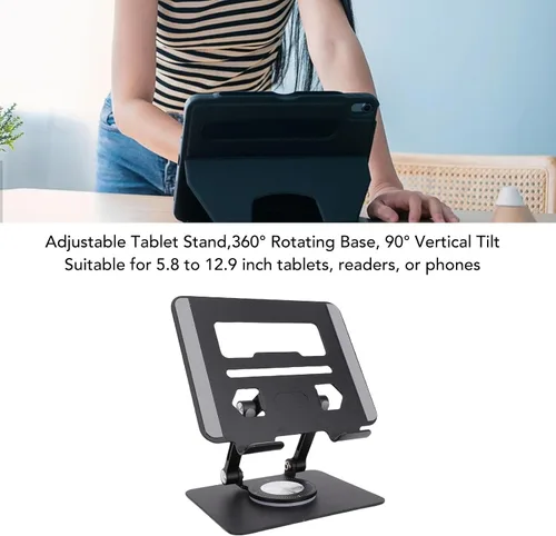 Vista 8 de Goshyda Soporte para tableta, soporte de escritorio de aluminio giratorio 360°, soporte de escritorio ajustable y plegable, universal para tabletas