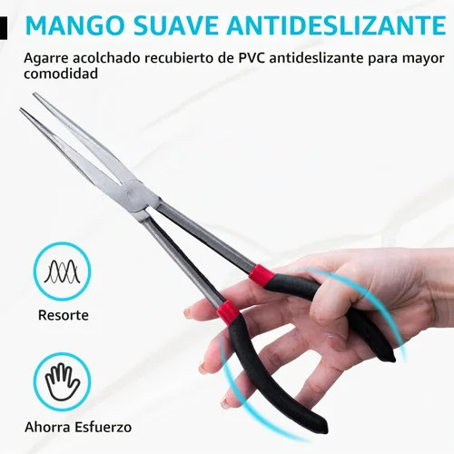Vista 2 de Juego de 5 alicates de largo alcance, juego de alicates de punta de aguja de 11 pulgadas de largo, rectos, 25, 45, ángulo de 90 grados, alicates