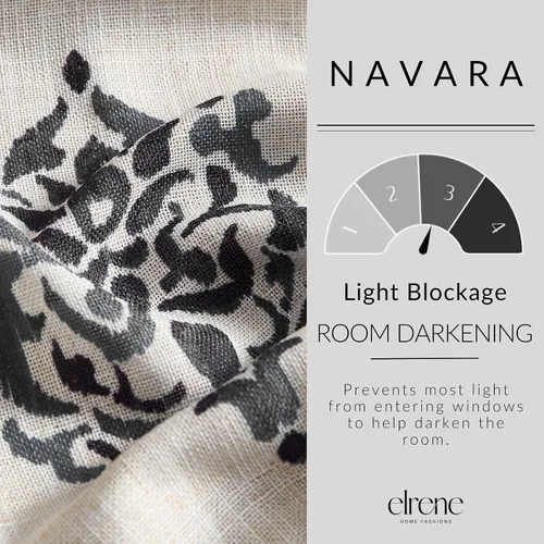 Vista 4 de Elrene Home Fashions Navara Medallion Cortina Oscurecedora de Habitación, Panel Único, 52 x 84 pulgadas (1 Panel), Negro