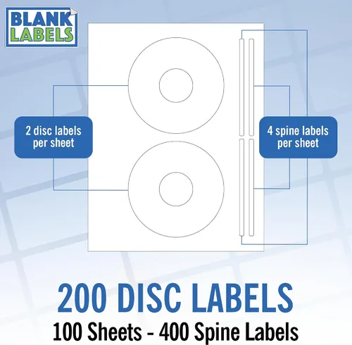 Vista 20 de Etiqueta imprimible para CD/DVD Compatible con discos estándar Cantidad de 20 discos, 40 lomo 10 hojas en total Blanco mate permanente