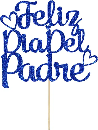 Vista 4 de Feliz Día del Padre - Decoración para tartas, decoración para tartas del día del padre, decoración de fiesta del día del padre, purpurina azul