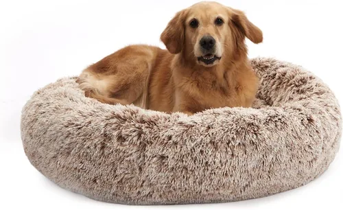 Vista 24 de Bedfolks Cama calmante en forma de dona, camas redondas y esponjosas de 23 pulgadas para perros pequeños, lavable a máquina, antiansiedad, cama