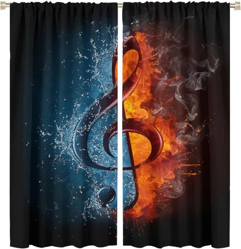 Vista 79 de Cortinas de notas musicales, blanco y negro, instrumento musical, canción, arte de canción, opacas, para ventana, dormitorio, sala de estar