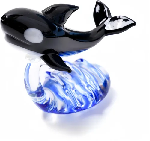 Vista 5 de Figuras de ballenas de cristal coleccionables sopladas a mano, escultura de delfines de cristal, pisapapeles de animales marinos para regalos, Negro